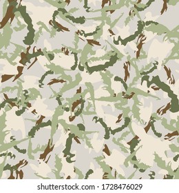 Forest camouflage of various shades of beige, brown and green colors. It is a colorful seamless pattern that can be used as a camo print for clothing and background and backdrop or computer wallpaper