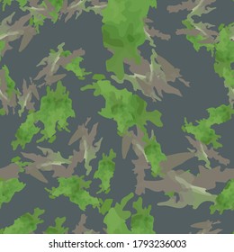 Forest camouflage of various shades of blue, brown and green colors. It is a colorful seamless pattern that can be used as a camo print for clothing and background and backdrop or computer wallpaper