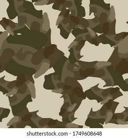 Forest camouflage of various shades of brown, green and beige colors. It is a colorful seamless pattern that can be used as a camo print for clothing and background and backdrop or computer wallpaper