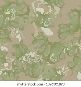 Forest camouflage of various shades of brown and green colors. It is a colorful seamless pattern that can be used as a camo print for clothing and background and backdrop or computer wallpaper