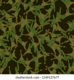 Forest camouflage of various shades of green and brown colors. It is a colorful seamless pattern that can be used as a camo print for clothing and background and backdrop or computer wallpaper