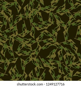 Forest camouflage of various shades of green and brown colors. It is a colorful seamless pattern that can be used as a camo print for clothing and background and backdrop or computer wallpaper