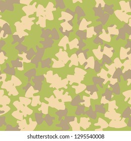 Forest camouflage of various shades of green, beige and brown colors. It is a colorful seamless pattern that can be used as a camo print for clothing and background and backdrop or computer wallpaper