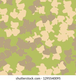 Forest camouflage of various shades of green, beige and brown colors. It is a colorful seamless pattern that can be used as a camo print for clothing and background and backdrop or computer wallpaper