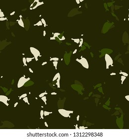 Forest camouflage of various shades of green and white colors. It is a colorful seamless pattern that can be used as a camo print for clothing and background and backdrop or computer wallpaper