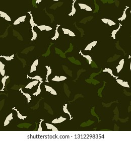Forest camouflage of various shades of green and white colors. It is a colorful seamless pattern that can be used as a camo print for clothing and background and backdrop or computer wallpaper