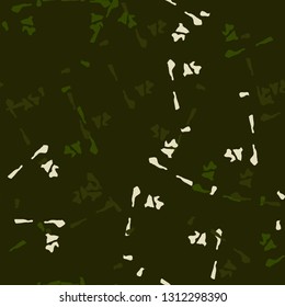Forest camouflage of various shades of green and white colors. It is a colorful seamless pattern that can be used as a camo print for clothing and background and backdrop or computer wallpaper