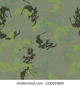 Forest camouflage of various shades of green colors. It is a colorful seamless pattern that can be used as a camo print for clothing and background and backdrop or computer wallpaper