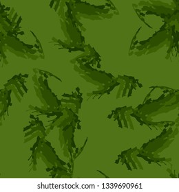 Forest camouflage of various shades of green colors. It is a colorful seamless pattern that can be used as a camo print for clothing and background and backdrop or computer wallpaper
