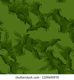 Forest camouflage of various shades of green colors. It is a colorful seamless pattern that can be used as a camo print for clothing and background and backdrop or computer wallpaper