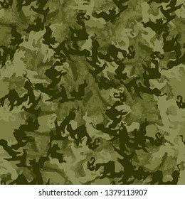 Forest camouflage of various shades of green colors. It is a colorful seamless pattern that can be used as a camo print for clothing and background and backdrop or computer wallpaper