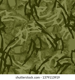Forest camouflage of various shades of green colors. It is a colorful seamless pattern that can be used as a camo print for clothing and background and backdrop or computer wallpaper