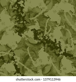 Forest camouflage of various shades of green colors. It is a colorful seamless pattern that can be used as a camo print for clothing and background and backdrop or computer wallpaper