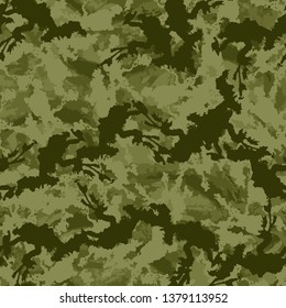 Forest camouflage of various shades of green colors. It is a colorful seamless pattern that can be used as a camo print for clothing and background and backdrop or computer wallpaper