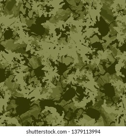 Forest camouflage of various shades of green colors. It is a colorful seamless pattern that can be used as a camo print for clothing and background and backdrop or computer wallpaper
