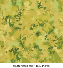 Forest camouflage of various shades of green, yellow and beige colors. It is a colorful seamless pattern that can be used as a camo print for clothing and background and backdrop or computer wallpaper