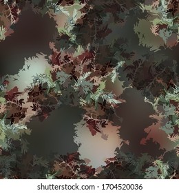 Forest camouflage of various shades of green, brown and grey colors. It is a colorful seamless pattern that can be used as a camo print for clothing and background and backdrop or computer wallpaper