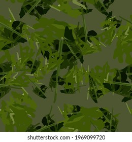 Forest camouflage of various shades of green adn black colors. It is a colorful seamless pattern that can be used as a camo print for clothing and background and backdrop or computer wallpaper