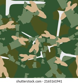 Forest camouflage of various shades of green, beige and grey colors. It is a colorful seamless pattern that can be used as a camo print for clothing and background and backdrop or computer wallpaper