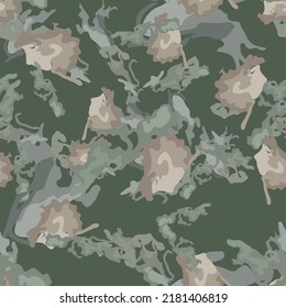 Forest camouflage of various shades of green, brown and beige colors. It is a colorful seamless pattern that can be used as a camo print for clothing and background and backdrop or computer wallpaper