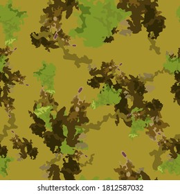 Forest camouflage of various shades of yellow, green and brown colors. It is a colorful seamless pattern that can be used as a camo print for clothing and background and backdrop or computer wallpaper