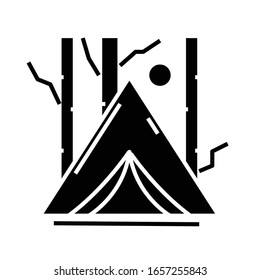 Forest camp black icon, concept illustration, vector flat symbol, glyph sign.