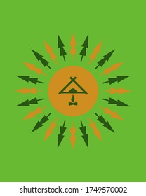 forest camp, camping in the thick forest, dog tents around a fire, concept of outdoor rest