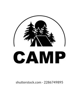 Diseño del logotipo de Forest Camp, logotipo al aire libre, plantilla del logotipo de Adventure