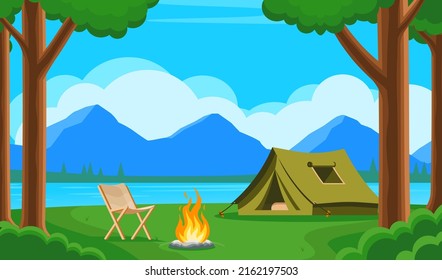 Forest Camp Poster Green Tent Chair Stock Vector (Royalty Free ...