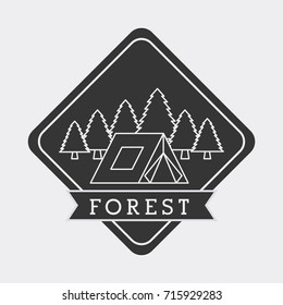 forest camp tent mountain pine tree natural stamp