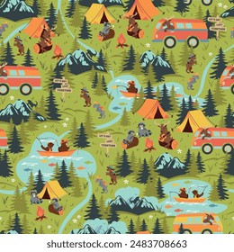 Forest Camping Adventure Seamless repeat Pattern