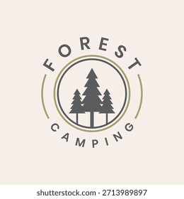 Forest camping emblem logo with pine trees