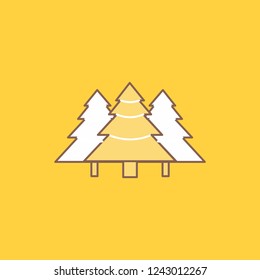 forest, camping, jungle, tree, pines Flat Line Filled Icon. Beautiful Logo button over yellow background for UI and UX, website or mobile application