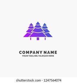 forest, camping, jungle, tree, pines Purple Business Logo Template. Place for Tagline.
