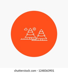 forest, camping, jungle, tree, pines White Line Icon in Circle background. vector icon illustration
