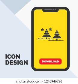 forest, camping, jungle, tree, pines Glyph Icon in Mobile for Download Page. Yellow Background