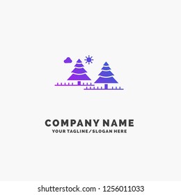 forest, camping, jungle, tree, pines Purple Business Logo Template. Place for Tagline.