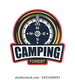 Forest camping logo emblem design illustration