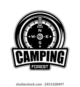 Forest camping logo emblem design illustration