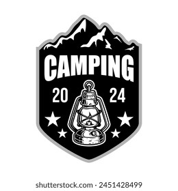 Forest camping logo emblem design illustration