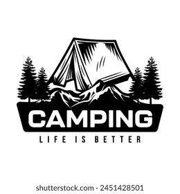 Forest camping logo emblem design illustration