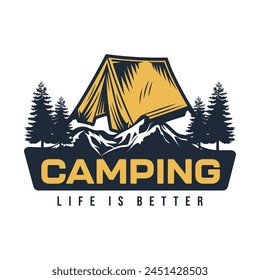 Forest camping logo emblem design illustration