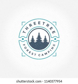 Forest camping logo emblem vector illustration. Outdoor adventure leisure, Pine trees silhouettes shirt, print stamp. Vintage typography badge design.