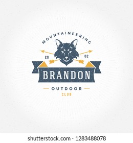 Forest camping logo emblem vector illustration. Outdoor adventure leisure, fox head silhouette shirt, print stamp. Vintage typography badge design.