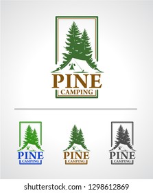 Forest camping logo emblem vector illustration. logo of vintage camping and outdoor adventure emblems, logos and badges. Camp tent in forest or mountains. Camping equipment. Vector. - Vector