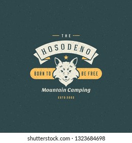 Forest camping logo emblem vector illustration. Outdoor adventure leisure, fox head silhouette shirt, print stamp. Vintage typography badge design.