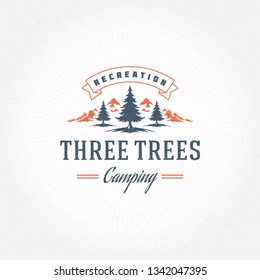 Forest camping logo emblem vector illustration. Outdoor adventure leisure, Pine trees silhouettes shirt, print stamp. Vintage typography badge design.