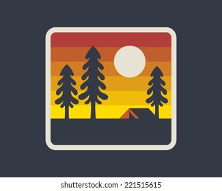 Forest camping outdoor. Vector icon.