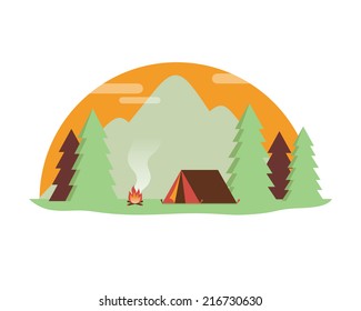 Forest camping outdoor. Vector illustration.