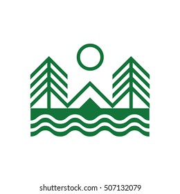 Forest camping outdoor. Vector illustration.